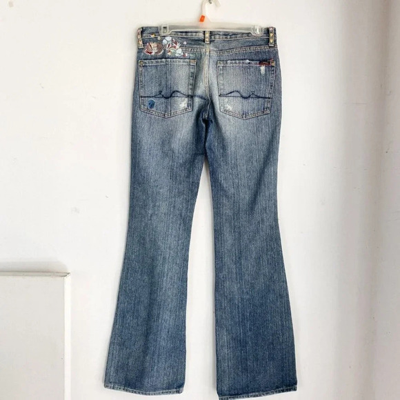 Zac Posen X 7 For All MAnkind Embroidered Low Waist Flared Jeans 31 - Picture 6 of 13